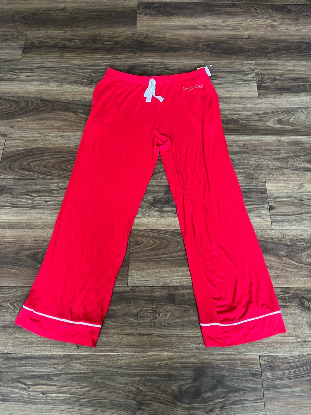 Bebe Rhinestone Red Loungewear Pants Pockets Large New